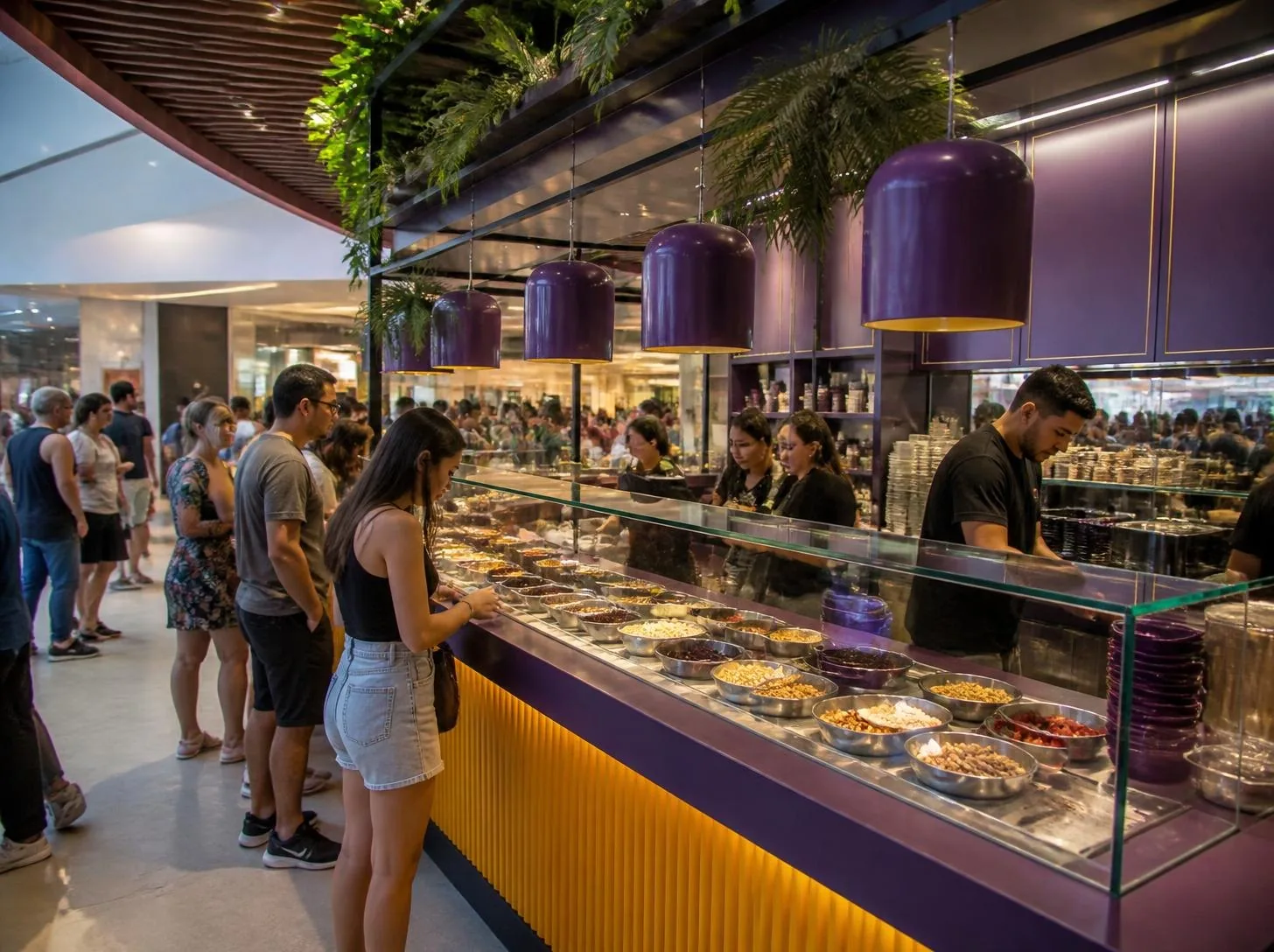 Loja de açaí movimentada em shopping