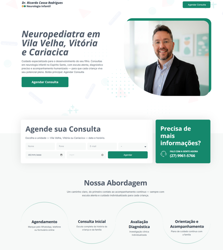 Imagem da Landing Page do Dr. Ricardo Cassa, Neuropediatra no ES